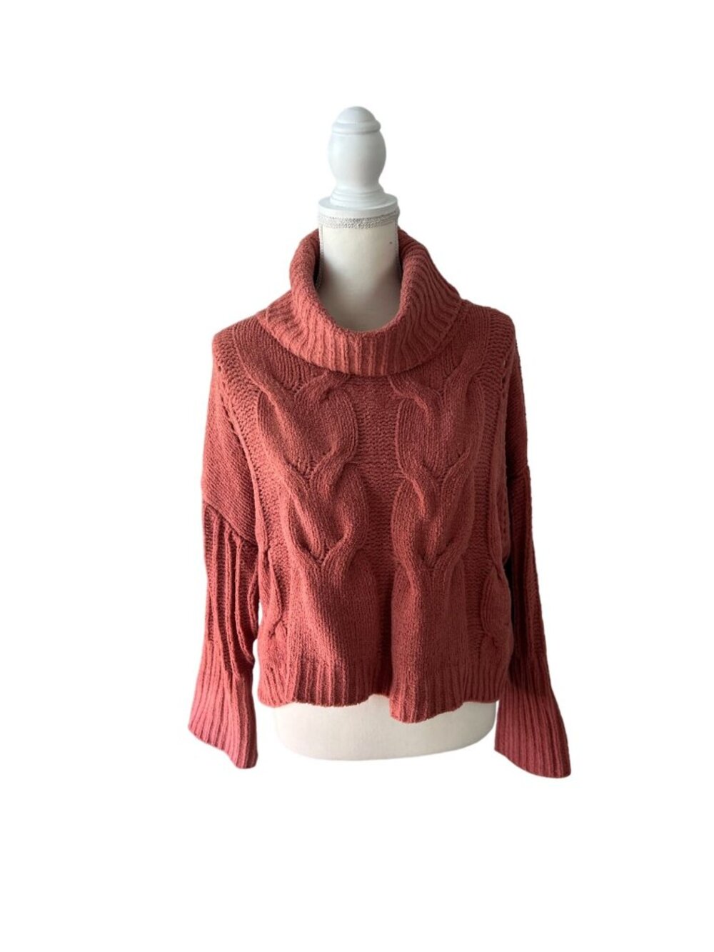 MOON & MADISON Orange Turtleneck Cable Knit Sweater Size Large NEW NWOT